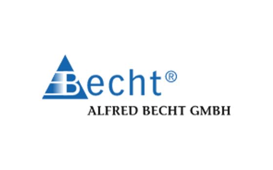 Becht logo with blue triangle and stylized letter “B,” featuring the text “ALFRED BECHT GMBH” on a white background.