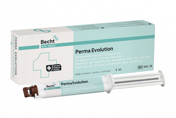Becht Perma Evolution – permanent root filling material in syringe with packaging.