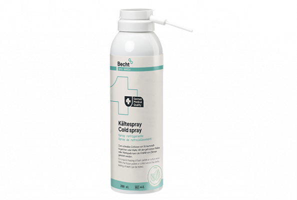 Cold spray Becht pro medix in a white spray bottle with a white and blue label.