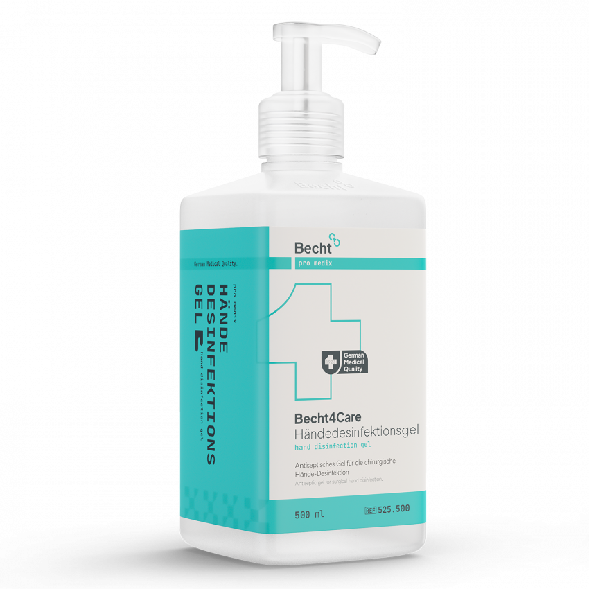 Becht Händedesinfektionsgel in Flasche mit Pumpspender zur hygienischen Händedesinfektion.
