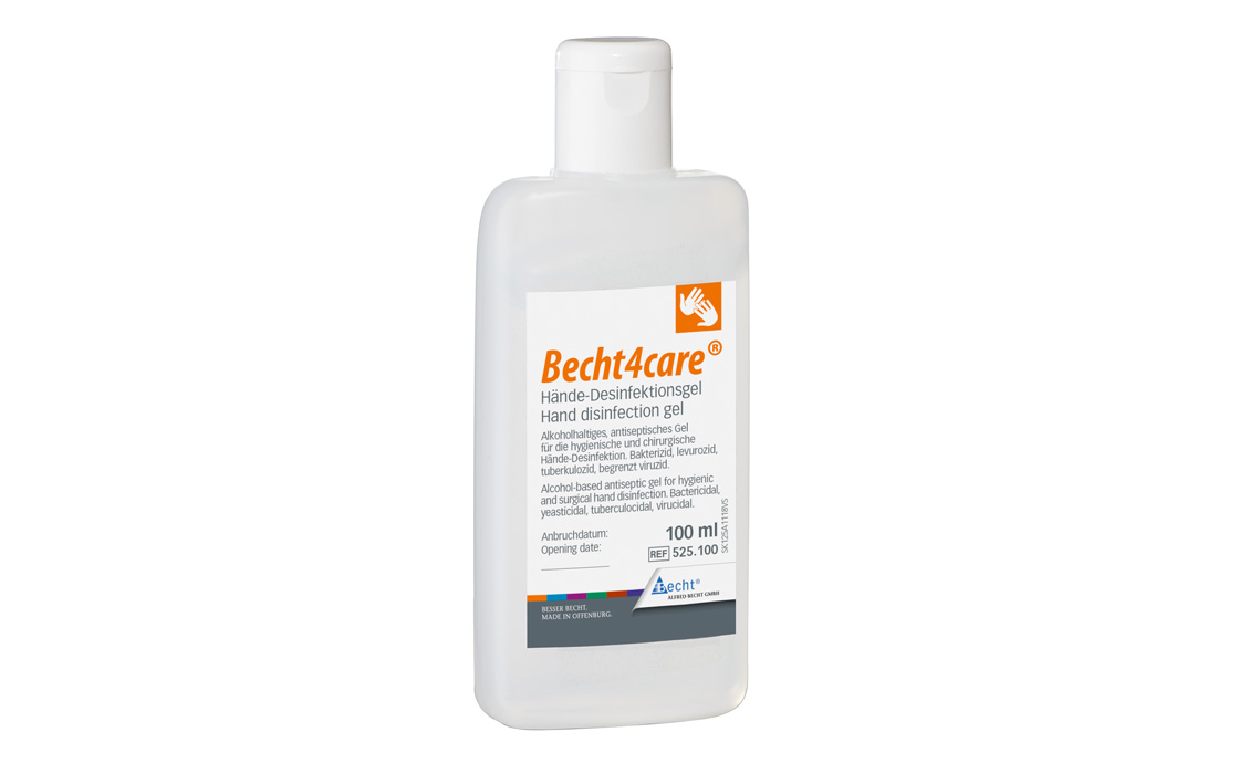 Becht4care hand disinfection gel by Alfred Becht in a 100 ml bottle.